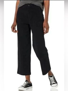 MONROW Black Wide Leg Chino Pants Cropped Patch Pocket High Rise Size Large